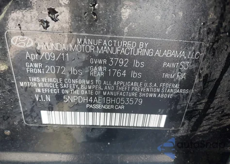 2011 Hyundai Elantra Gls/Limited z USA, uszkodzony, nr VIN 5NPDH4AE1BH053579